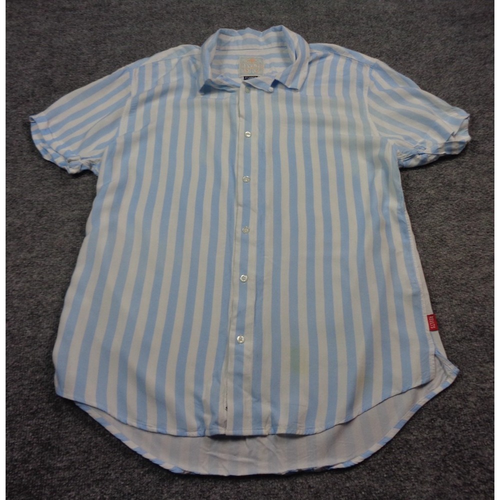 RSVLTS Montauk Shirt Men's XL Blue White Stripe Rayon Button-Up "Tux"